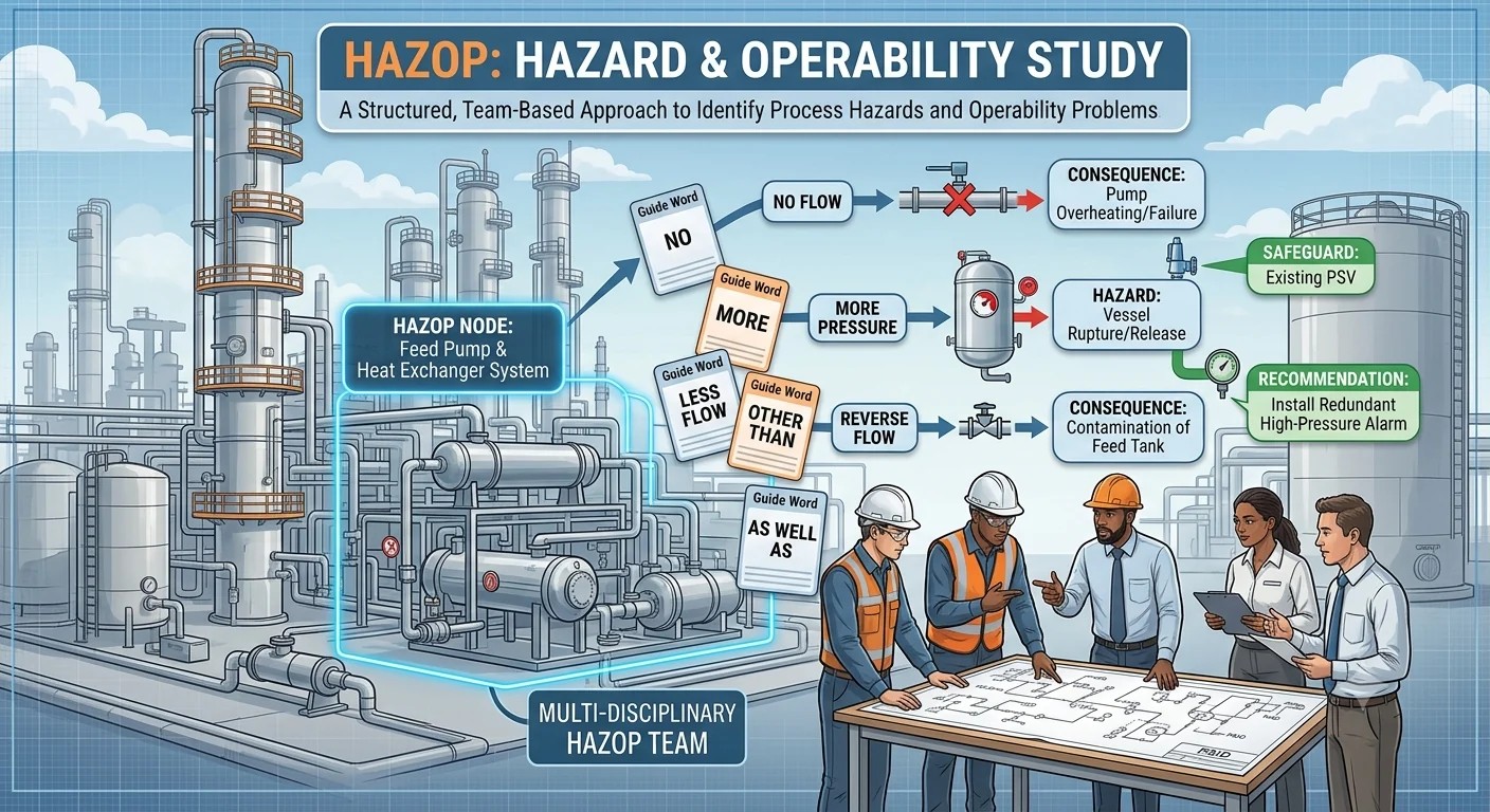 HAZOP study diagram showing hazards safeguards and recommendations